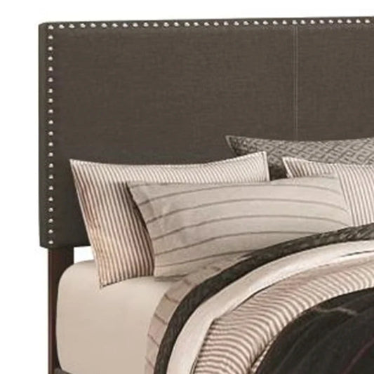 Lit plateforme Queen Size recouvert de tissu avec garniture cloutée, gris anthracite