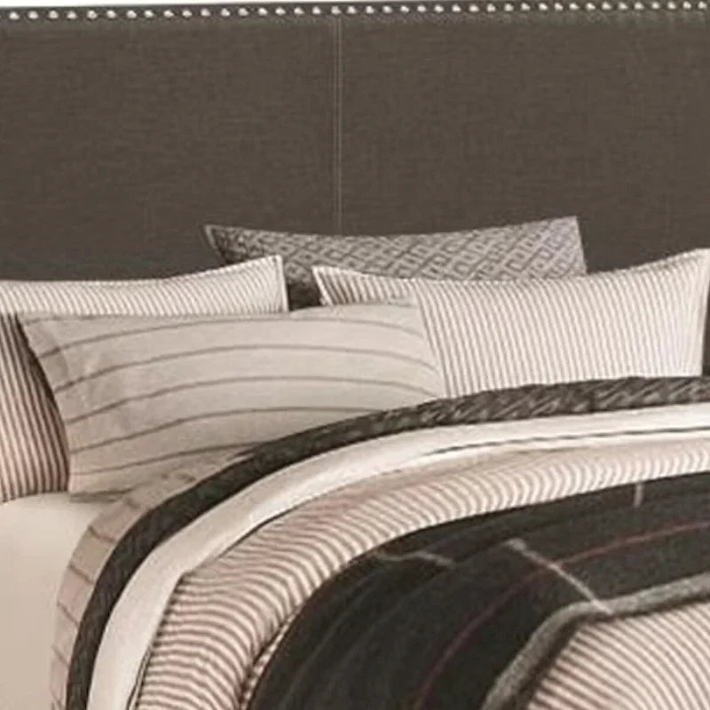 Lit plateforme Queen Size recouvert de tissu avec garniture cloutée, gris anthracite