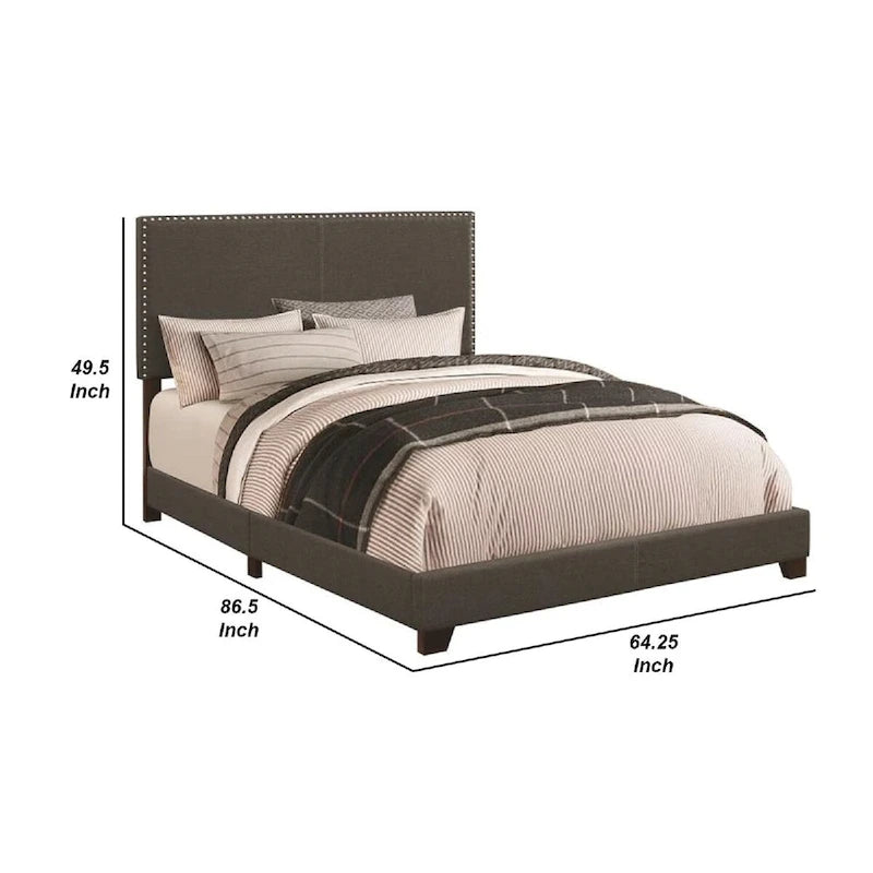 Lit plateforme Queen Size recouvert de tissu avec garniture cloutée, gris anthracite