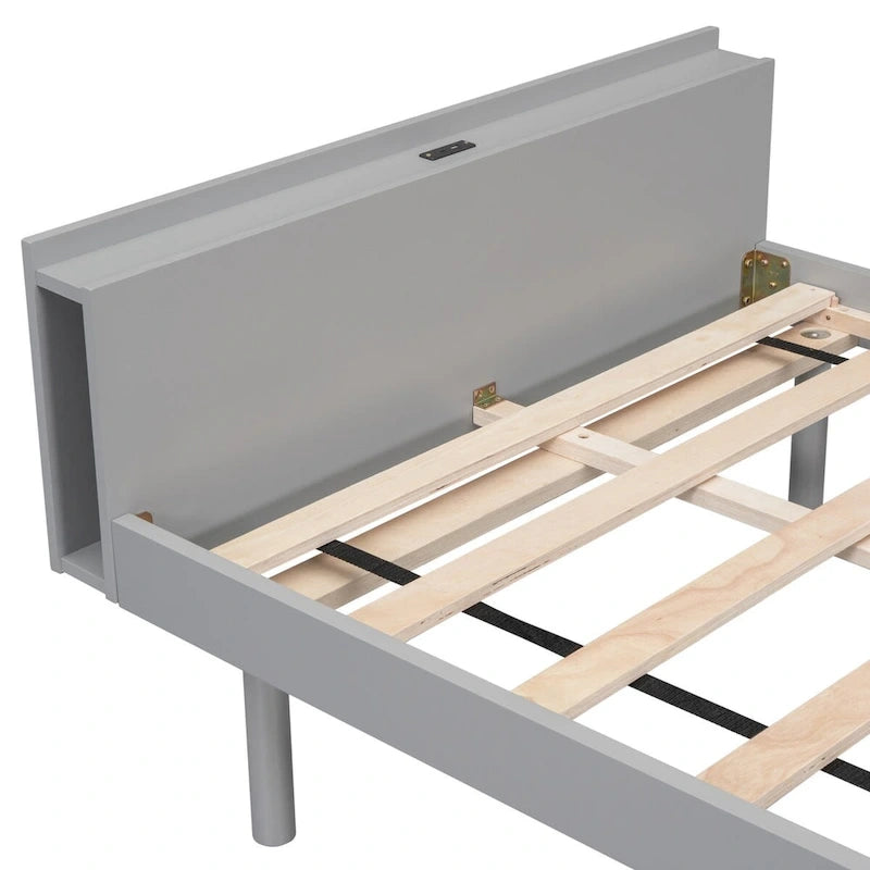 Cadre de lit plateforme moderne pour lit simple avec ports USB intégrés