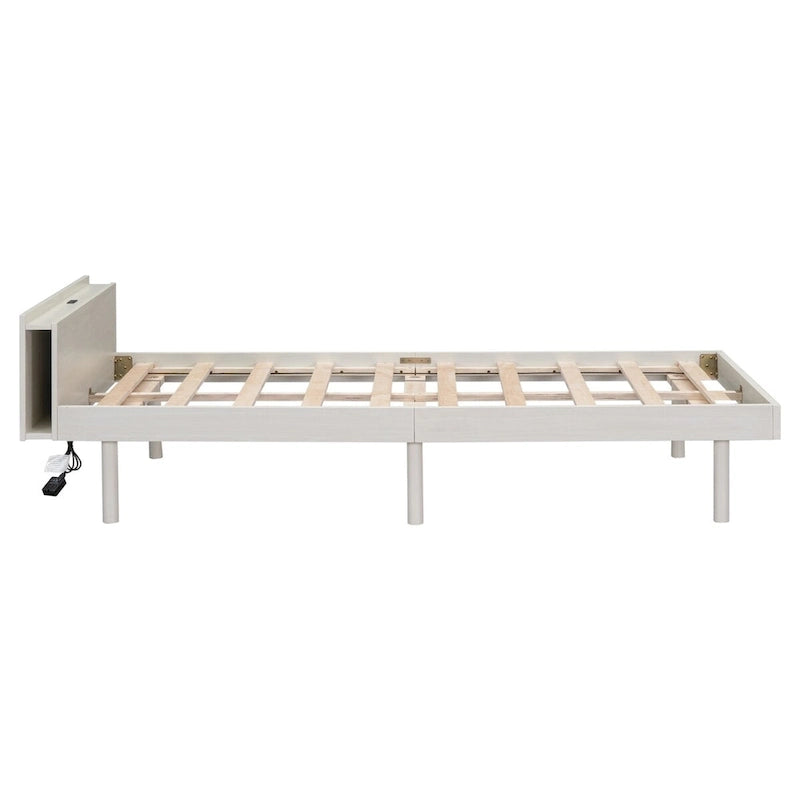 Cadre de lit plateforme moderne pour lit simple avec ports USB intégrés