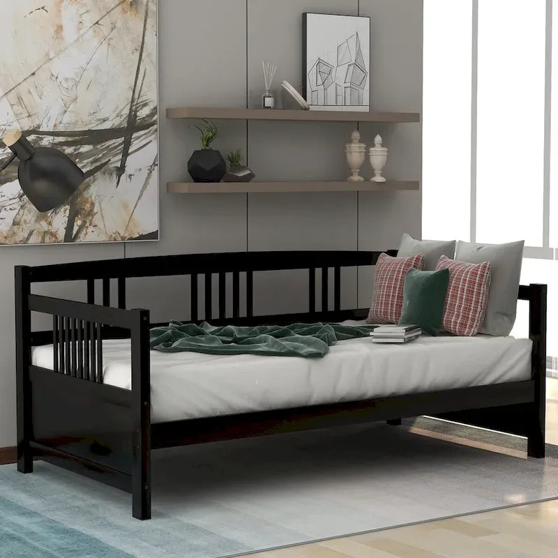 Lit de jour multifonctionnel en bois massif : format simple, rangement