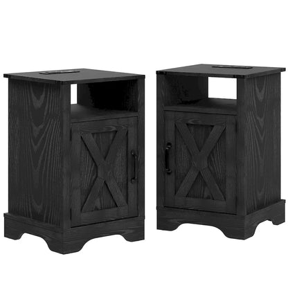 Table de chevet de style campagnard avec station de recharge et porte coulissante de style grange (lot de 2)