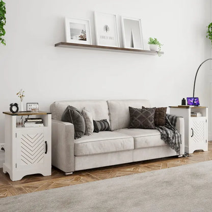 Table de chevet de style campagnard avec station de recharge et porte coulissante de style grange (lot de 2)