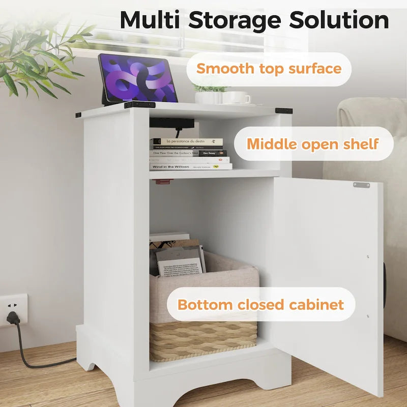 Table de chevet de style campagnard avec station de recharge et porte coulissante de style grange (lot de 2)
