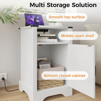 Table de chevet de style campagnard avec station de recharge et porte coulissante de style grange (lot de 2)