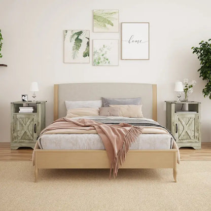 Table de chevet de style campagnard avec station de recharge et porte coulissante de style grange (lot de 2)