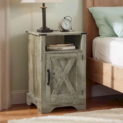 Table de chevet de style campagnard avec station de recharge et porte coulissante de style grange (lot de 2)