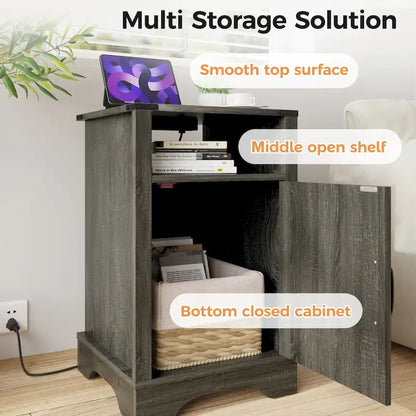 Table de chevet de style campagnard avec station de recharge et porte coulissante de style grange (lot de 2)