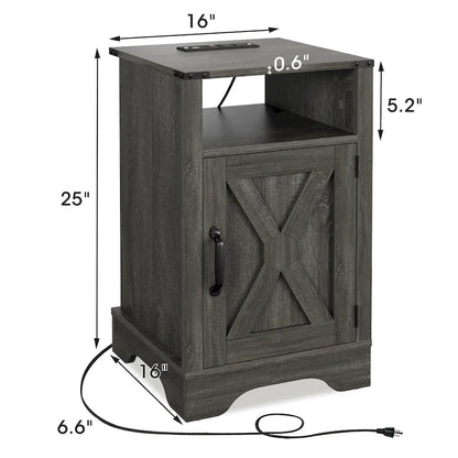 Table de chevet de style campagnard avec station de recharge et porte coulissante de style grange (lot de 2)