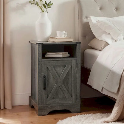 Table de chevet de style campagnard avec station de recharge et porte coulissante de style grange (lot de 2)
