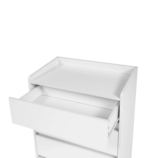 Commode à 4 tiroirs, sans poignée, blanche, pour chambre à coucher. 100 % étanche, avec structure robuste.