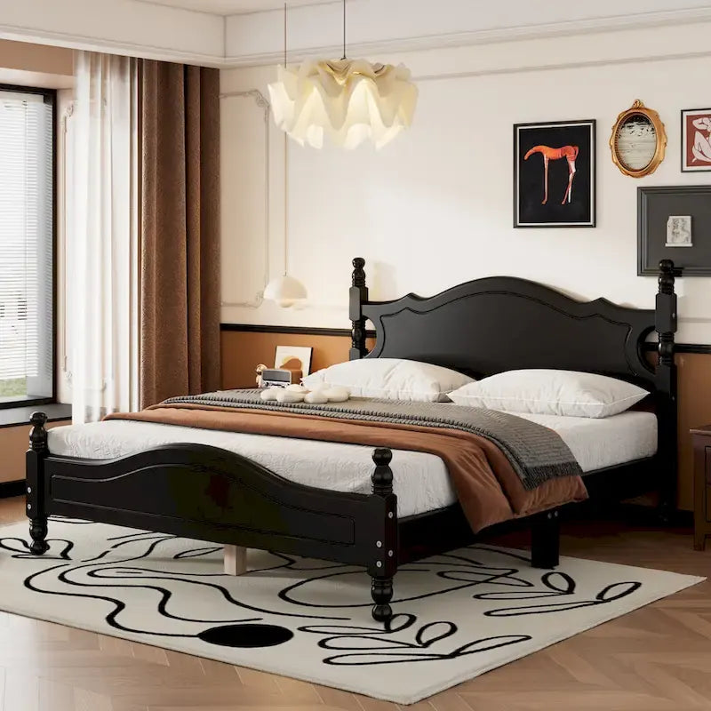 Lit plateforme style rétro, cadre de lit en bois