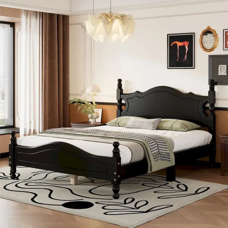 Lit plateforme style rétro, cadre de lit en bois