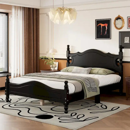 Lit plateforme style rétro, cadre de lit en bois