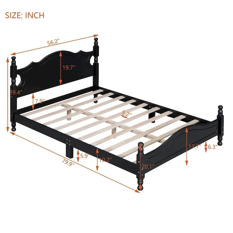 Lit plateforme style rétro, cadre de lit en bois