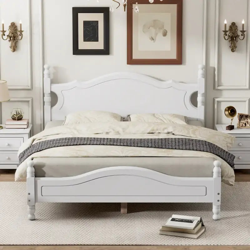 Lit plateforme style rétro, cadre de lit en bois