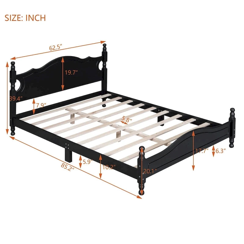 Lit plateforme style rétro, cadre de lit en bois
