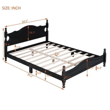Lit plateforme style rétro, cadre de lit en bois