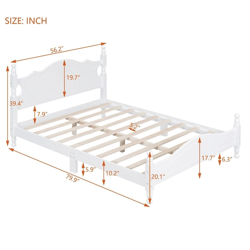 Lit plateforme style rétro, cadre de lit en bois