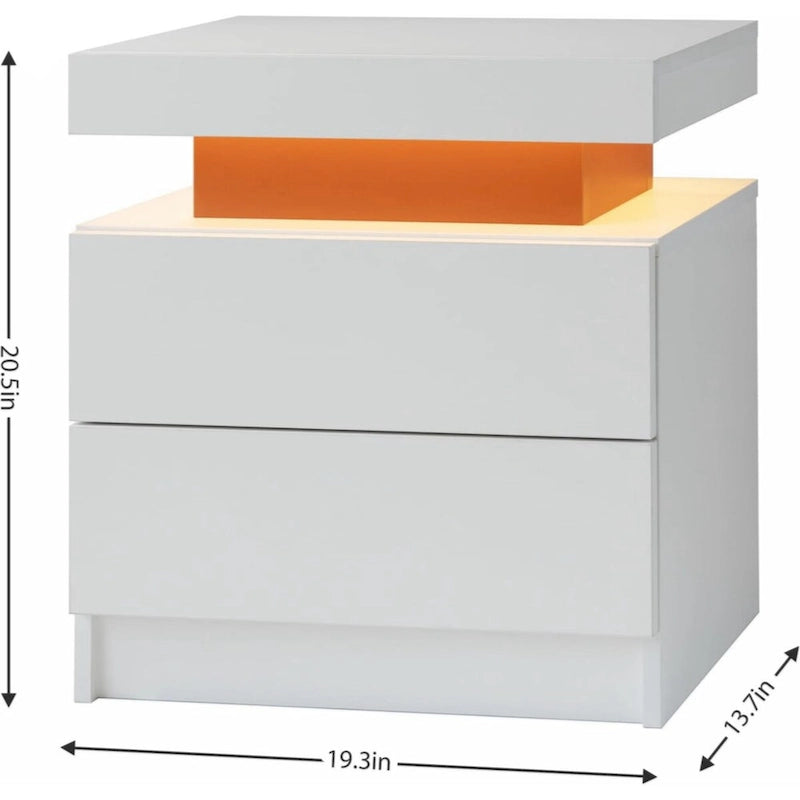 Table de chevet moderne avec éclairage LED et 2 tiroirs pour chambre à coucher