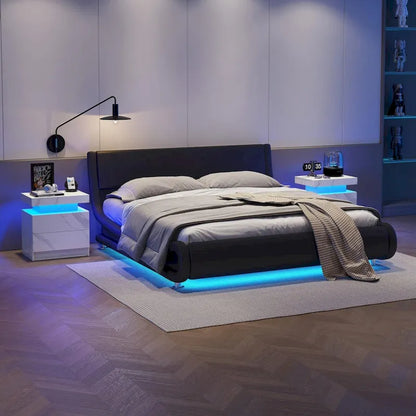 Table de chevet moderne avec éclairage LED et 2 tiroirs pour chambre à coucher