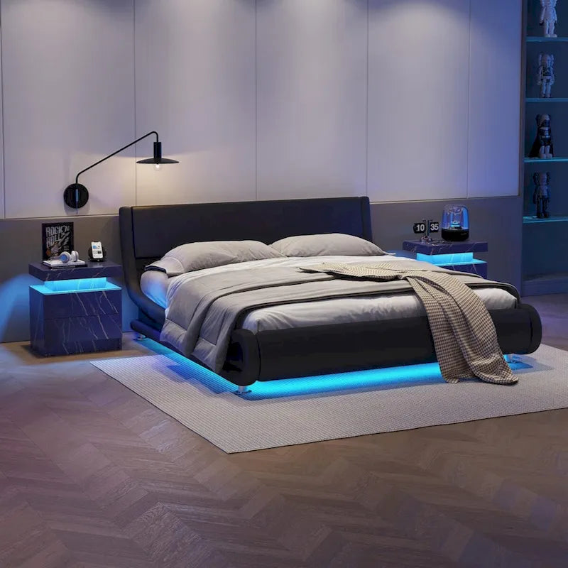 Table de chevet moderne avec éclairage LED et 2 tiroirs pour chambre à coucher