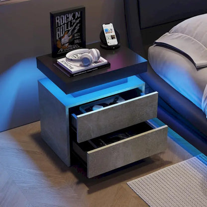 Table de chevet moderne avec éclairage LED et 2 tiroirs pour chambre à coucher