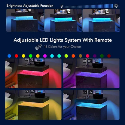 Table de chevet moderne avec éclairage LED et 2 tiroirs pour chambre à coucher