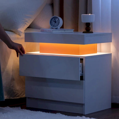 Table de chevet moderne avec éclairage LED et 2 tiroirs pour chambre à coucher