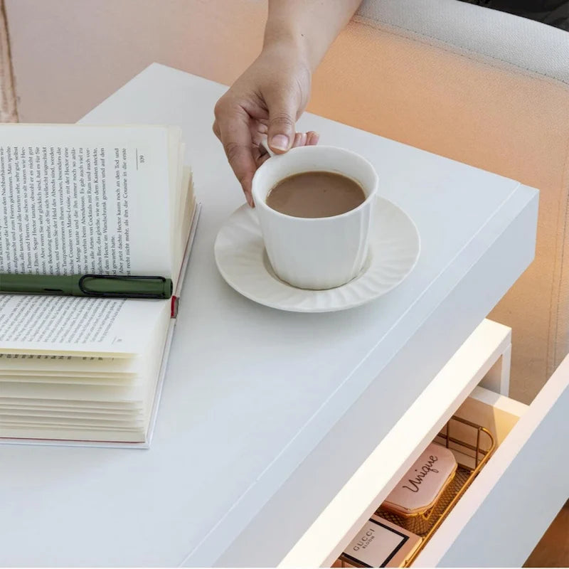 Table de chevet moderne avec éclairage LED et 2 tiroirs pour chambre à coucher