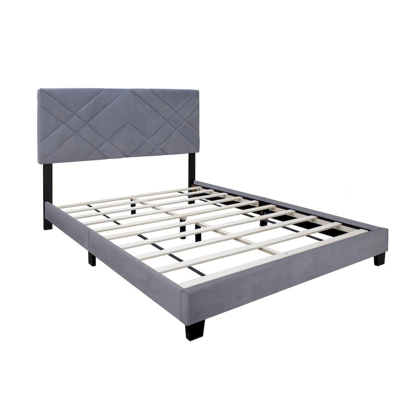 Collection Grise - Tête de lit rembourrée pour lit Queen Size - Cadre de lit ajustable - Tissu velours - Style tendance - Série très populaire