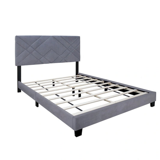 Collection Grise - Tête de lit rembourrée pour lit Queen Size - Cadre de lit ajustable - Tissu velours - Style tendance - Série très populaire
