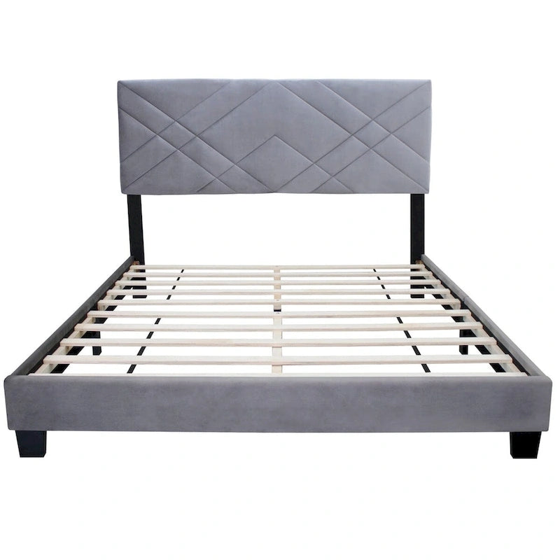 Collection Grise - Tête de lit rembourrée pour lit Queen Size - Cadre de lit ajustable - Tissu velours - Style tendance - Série très populaire