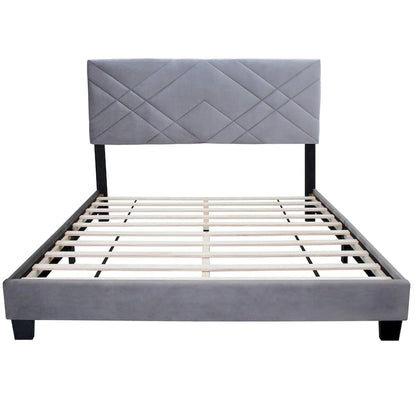 Collection Grise - Tête de lit rembourrée pour lit Queen Size - Cadre de lit ajustable - Tissu velours - Style tendance - Série très populaire