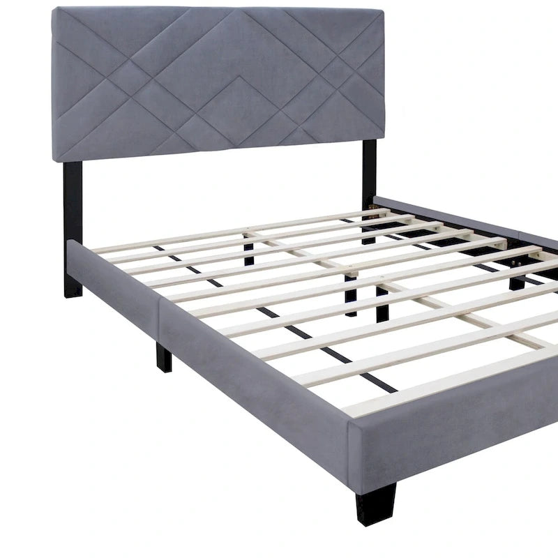 Collection Grise - Tête de lit rembourrée pour lit Queen Size - Cadre de lit ajustable - Tissu velours - Style tendance - Série très populaire