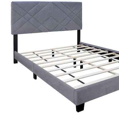 Collection Grise - Tête de lit rembourrée pour lit Queen Size - Cadre de lit ajustable - Tissu velours - Style tendance - Série très populaire