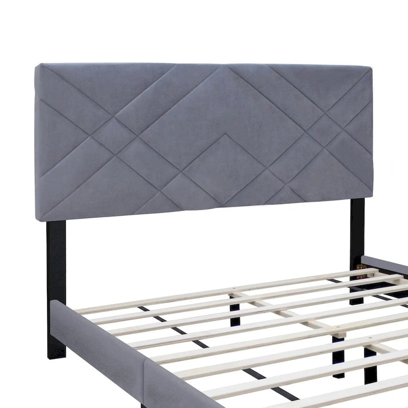 Collection Grise - Tête de lit rembourrée pour lit Queen Size - Cadre de lit ajustable - Tissu velours - Style tendance - Série très populaire