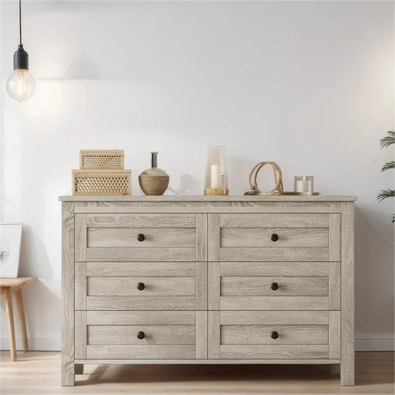 Commode en bois de style campagnard avec 6 tiroirs