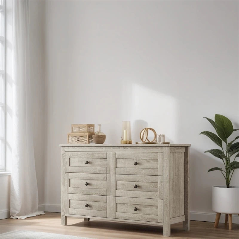 Commode en bois de style campagnard avec 6 tiroirs