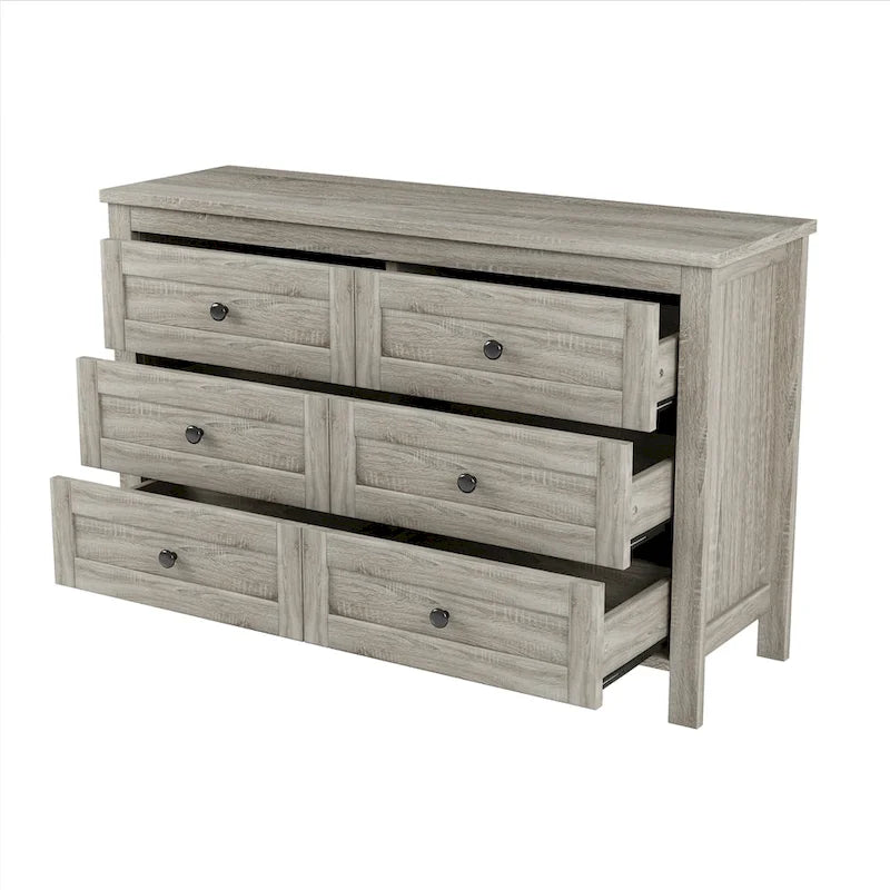 Commode en bois de style campagnard avec 6 tiroirs