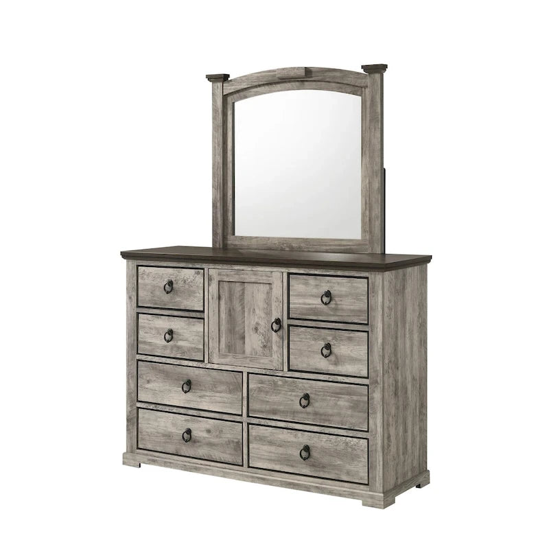 Ensemble de chambre à coucher Aimon 5 pièces, panneaux gris rustiques