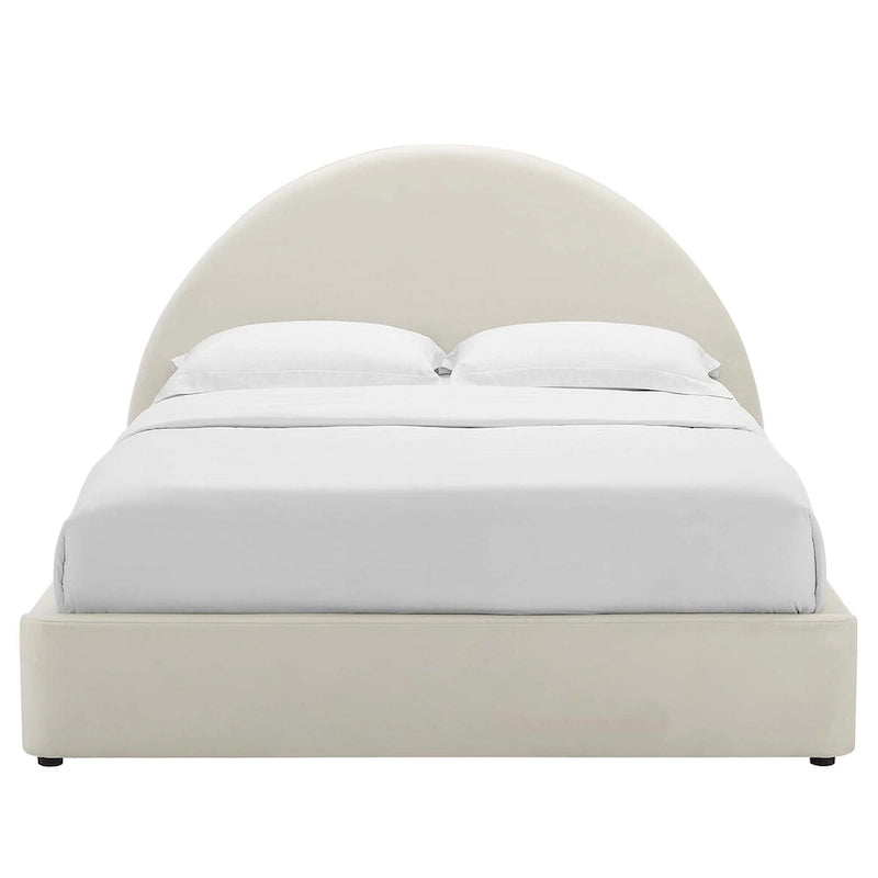 Lit plateforme rond arqué en velours Resort Performance