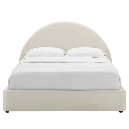 Lit plateforme rond arqué en velours Resort Performance