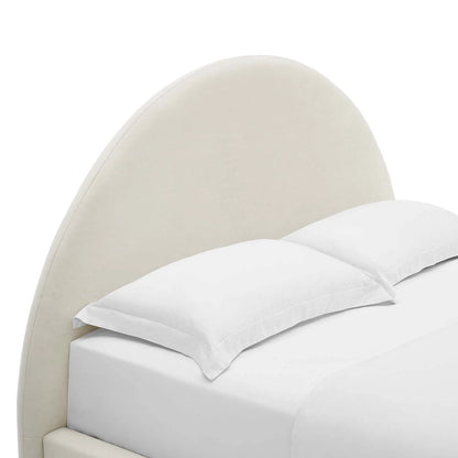 Lit plateforme rond arqué en velours Resort Performance