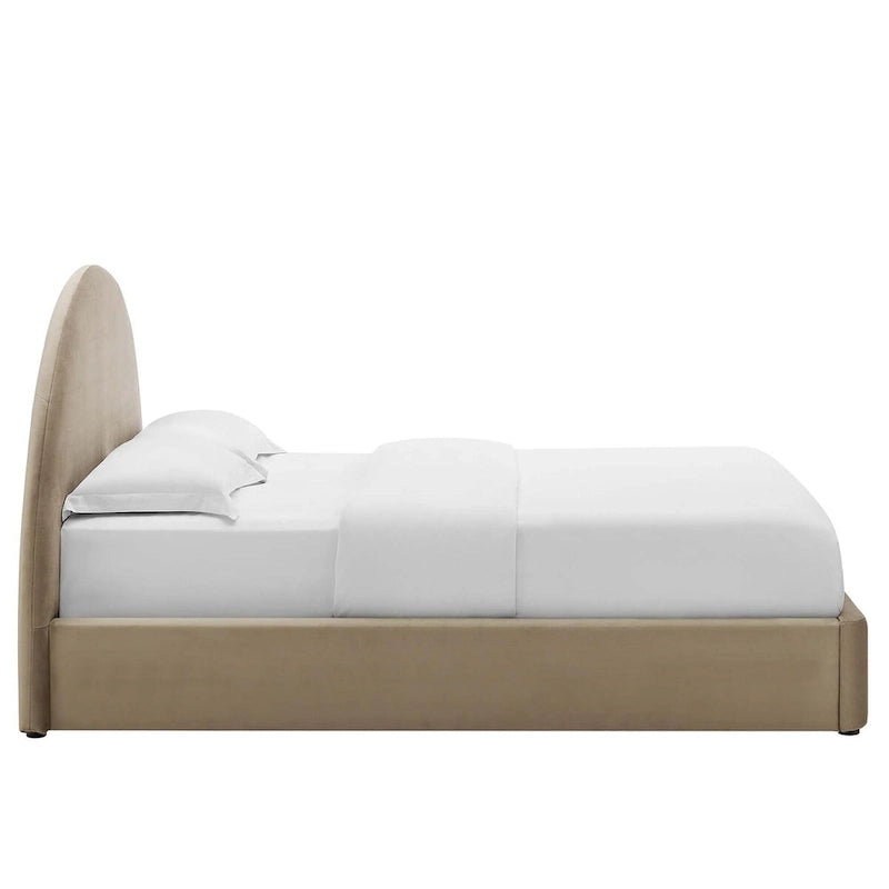 Lit plateforme rond arqué en velours Resort Performance
