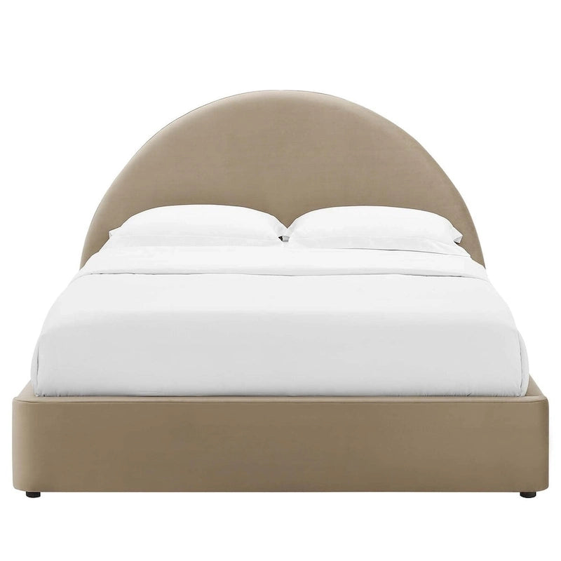 Lit plateforme rond arqué en velours Resort Performance