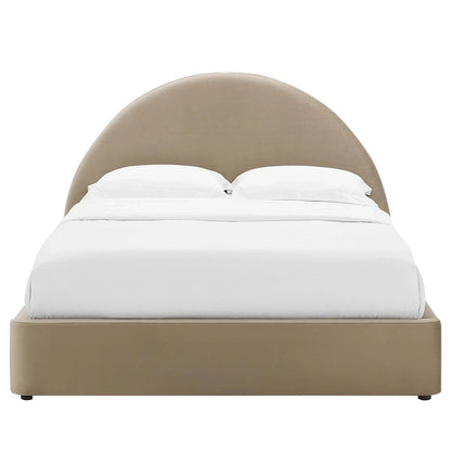 Lit plateforme rond arqué en velours Resort Performance