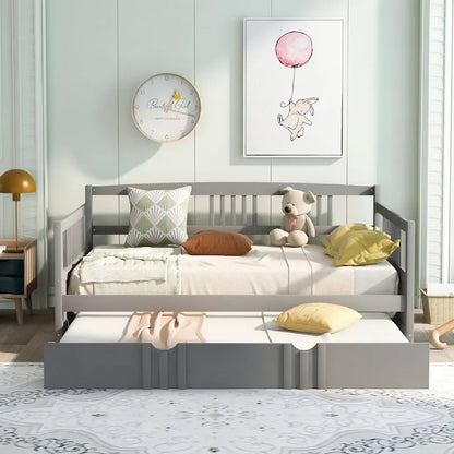 Lit de jour double en bois avec lit gigogne simple