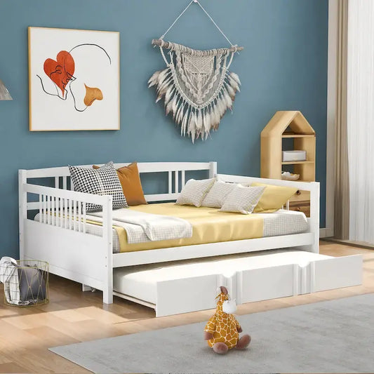 Lit de jour double en bois avec lit gigogne simple